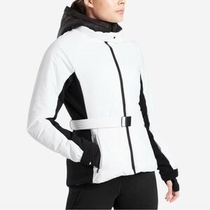 ATHLETA Grace Peak Jacket Size M Medium Bright White Black Hooded Primaloft